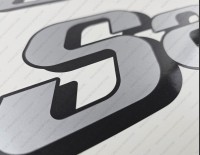 Sanpan Pontoon Boat Logo Silver Decal Set of 2 x 23"